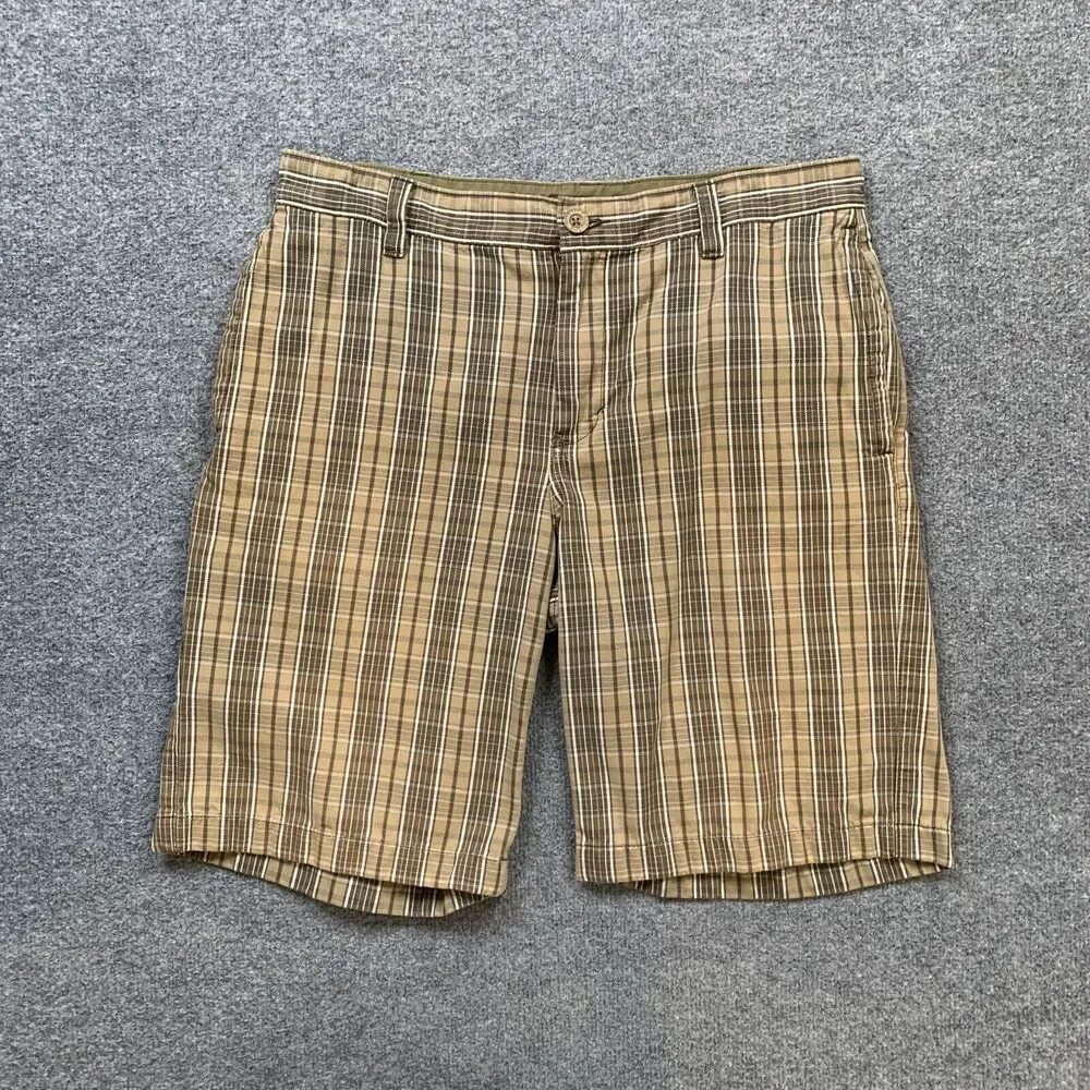 Vintage The North‎ Face Shorts Mens 31 Moss Green Plaid Cotton Twill Chino